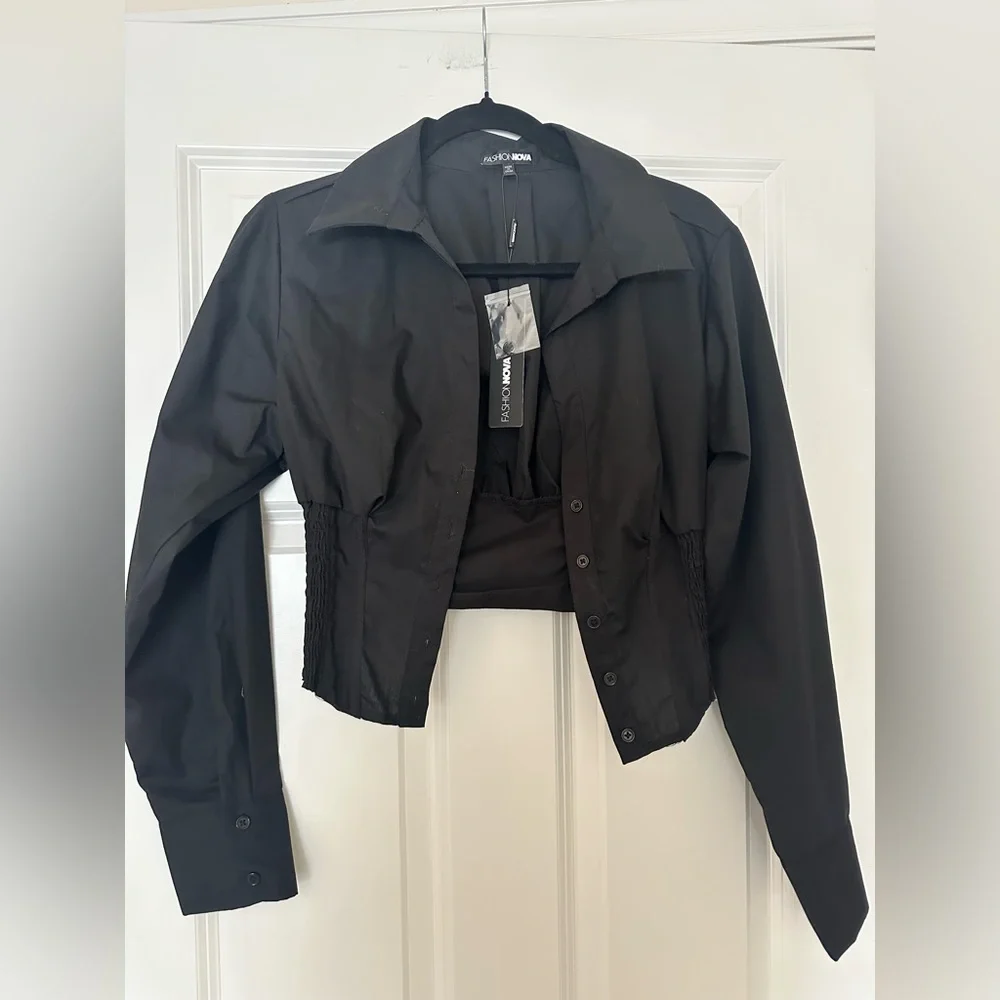 NWT* Fashion Nova Black Corset Shirt- Size Large